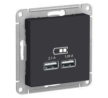 Механизм розетки USB AtlasDesign 5В 1порт х 2.1А 2порта х 1.05А карбон SchE ATN001033