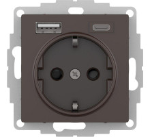 Розетка AtlasDesign 16А с 2-мя заряд. устройствами USB тип A+C 5В/2.4А 2х5В/1.2А механизм мокко SchE ATN000632