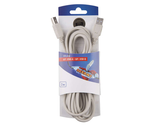 Шнур штекер USB-А - штекер USB-B 3м блист. Rexant 06-3151