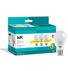 Лампа светодиодная A60 шар 11Вт 230В 4000К E27 (уп.3шт) IEK LLE-A60-11-230-40-E27-3