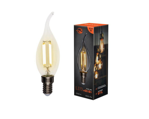 Лампа филаментная Свеча на ветру CN37 7.5Вт 600лм 2700К E14 диммируемая прозр. колба Rexant 604-105