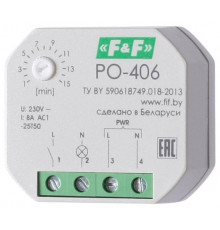 Реле времени PO-406 (задержка выкл. /управ. контактом 230В 8А 1НО IP20 монтаж в коробку d-60мм) F and F EA02.001.019