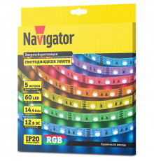 Лента светодиодная 80 300 NLS-5050RGB60-14.4-IP20-12V R5 (уп.5м) Navigator 80300
