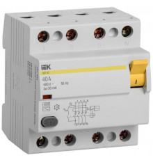 Выключатель дифференциального тока (УЗО) 4п 40А 30мА тип AC ВД1-63 IEK MDV10-4-040-030