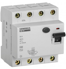 Выключатель дифференциального тока (УЗО) 4п 63А 100мА тип AC ВД1-63 GENERICA IEK MDV15-4-063-100