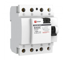 Выключатель дифференциального тока (УЗО) 4п 40А 300мА ВДТ-40 (электрон.) Basic EKF elcb-4-40-300e-sim