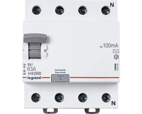 Выключатель дифференциального тока (УЗО) 4п 63А 100мА тип AC RX3 Leg 402068