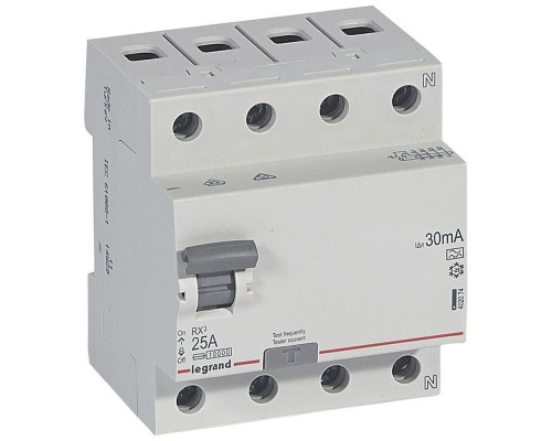 Выключатель дифференциального тока (УЗО) 4п 25А 30мА тип A RX3 Leg 402074