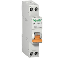 Выключатель автоматический дифференциального тока 2п (1P+N) C 20А 30мА тип AC 4.5кА К АД63 Домовой SchE 12523