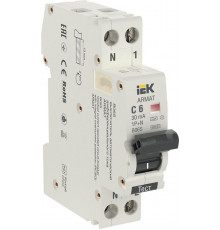 Выключатель автоматический дифференциального тока 2п C 6А 30мА тип A АВДТ B06S 18мм ARMAT IEK AR-B06S-1N-C06A030