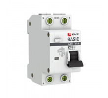 Выключатель автоматический дифференциального тока 1п+N C 16А 30мА тип AC эл. 4.5кА АД-12 Basic EKF DA12-16-30-bas