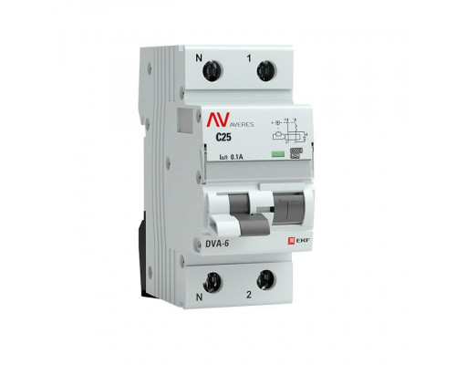 Выключатель автоматический дифференциального тока 2п C 25А 100мА тип A 6кА DVA-6 Averes EKF rcbo6-1pn-25C-100-a-av