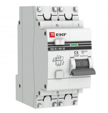 Выключатель автоматический дифференциального тока 1п+N 2мод. C 6А 30мА тип AC 4.5kA АД-32 PROxima EKF DA32-06-30-pro