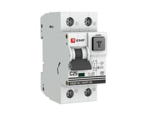 Выключатель автоматический дифференциального тока 25А 30мА тип AC 6кА АВДТ-63 электромех. PROxima EKF DA63-25-30-AC