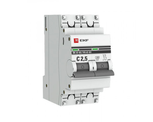 Выключатель автоматический модульный 2п C 2.5А 4.5кА ВА 47-63 PROxima EKF mcb4763-2-2.5C-pro