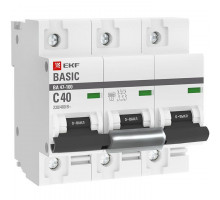 Выключатель автоматический модульный 3п C 40А 10кА ВА 47-100 Basic EKF mcb47100-3-40C-bas